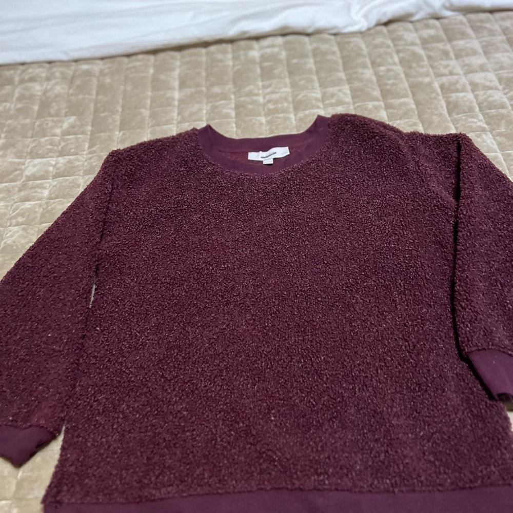 LOFT Red Crew Neck Sweater with Ribbed Details